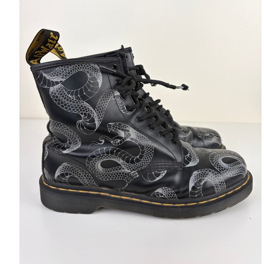 Dr. Martens 1460 Wild Serpent Snake Print Black Leather Boots Women's 9